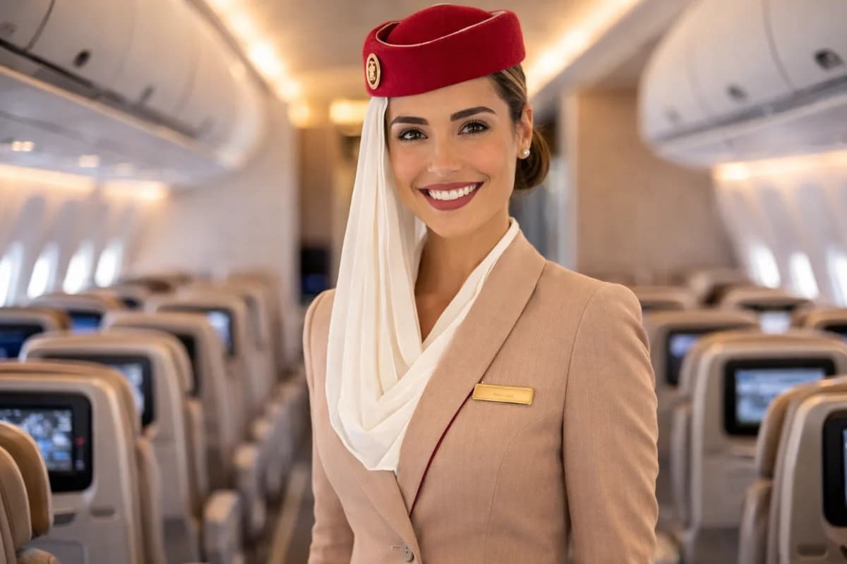 Cena realista em aeroporto moderno ao amanhecer: um comissário de bordo e uma comissária em uniforme neutro caminhando pelo finger em direção a um avião comercial estacionado, segurando mala de rodinhas e pasta de documentos; ao fundo, pista com luzes e silhueta de aeronave, ambiente limpo e profissional, foco em carreira e segurança; composição horizontal 3:2, enquadramento em perspectiva com linhas do finger guiando o olhar, profundidade de campo suave, iluminação natural dourada, estilo fotográfico editorial, sem texto, sem logotipos, sem marcas d’água